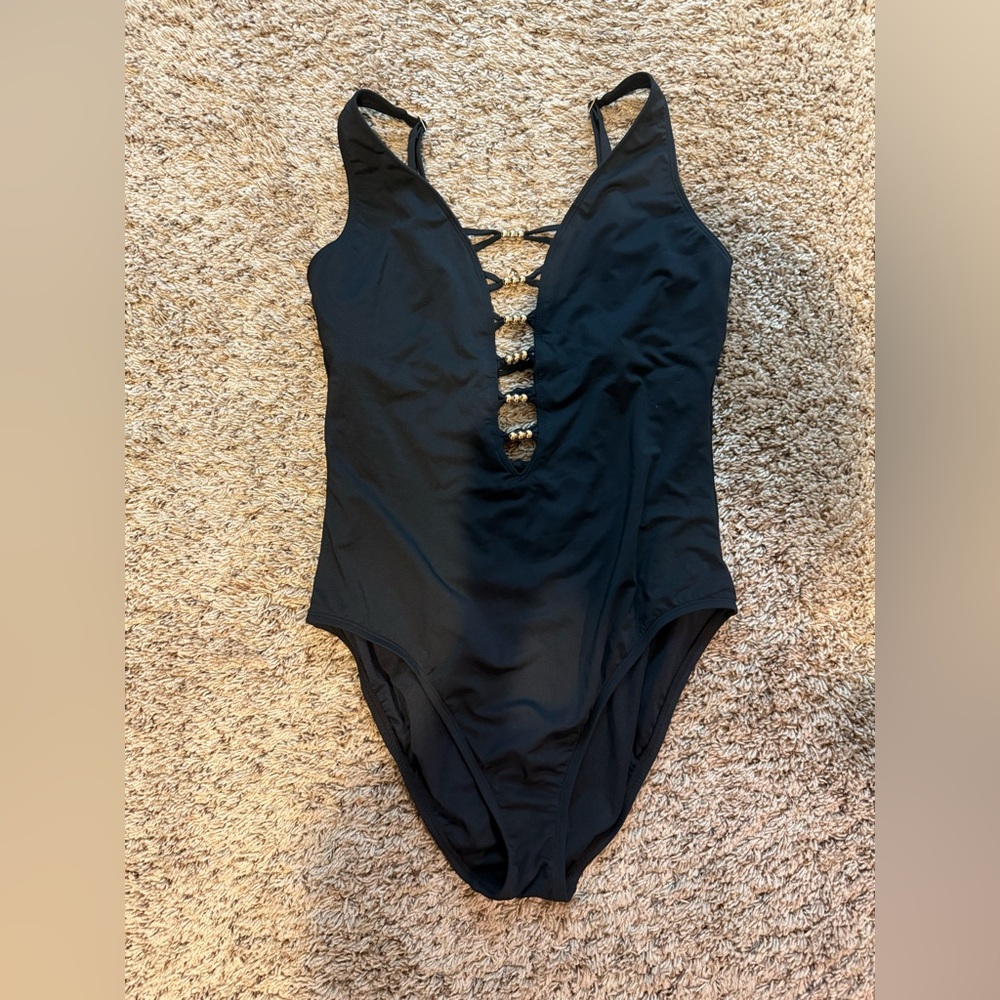 Lilly Pulitzer Black One-Piece Swimsuit with Gold Accents